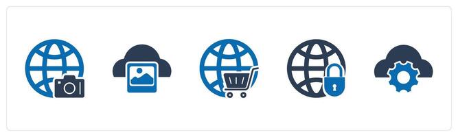A set of 5 Internet icons as global image, cloud image, global cart vector
