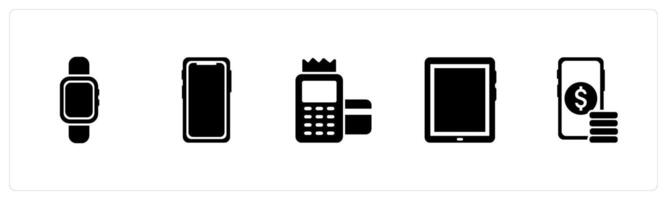 A set of 5 Mix icons as smart band, mobile screen, card swipe machine vector