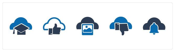 A set of 5 Internet icons as cloud degree, approve cloud, cloud image vector