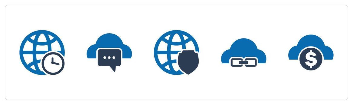 un conjunto de 5 5 Internet íconos como global tiempo, nube mensaje, global seguridad vector