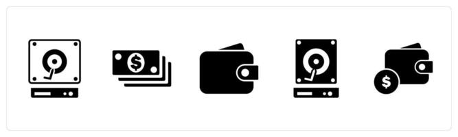 A set of 5 Mix icons as hard drive, cash, wallet vector