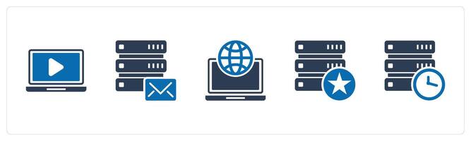 A set of 5 Internet icons as online , server message, web browser vector
