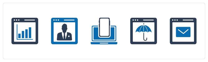 A set of 5 Internet icons as webpage statistics, user details, responsive vector