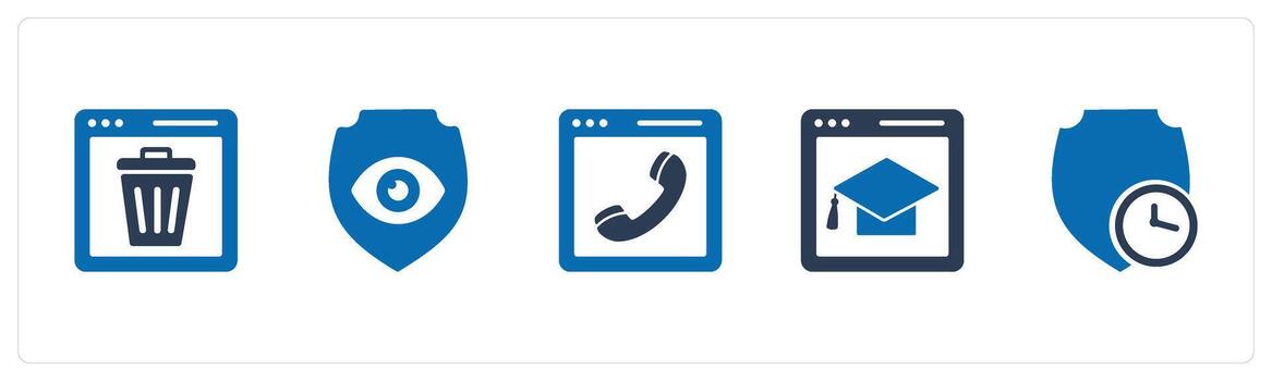 A set of 5 Internet icons as trash webpage, view shield, online call vector