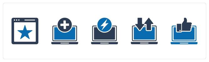 A set of 5 Internet icons as favorite webpage, add laptop, laptop vector