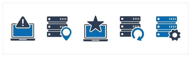 A set of 5 Internet icons as laptop maintenance, server location, favorite laptop vector