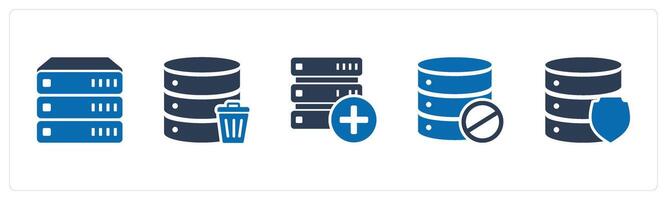 A set of 5 Internet icons as database, trash server, add server vector