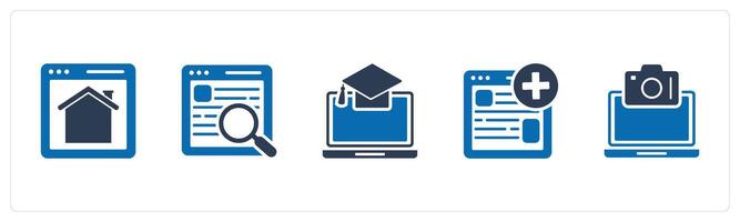 A set of 5 Internet icons as home page, webpage search, online education vector