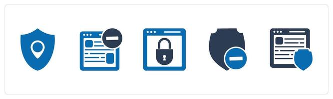 A set of 5 Internet icons as location, shield, remove webpage, webpage protection vector