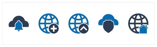 A set of 5 Internet icons as cloud notification, add global, globe vector