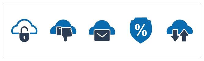 A set of 5 Internet icons as cloud security, dislike cloud, cloud message vector