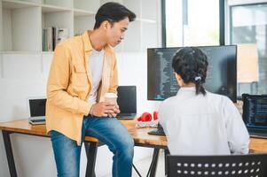 team programmer focuses on software development, site design, and the advancement of coding and programming technology.concepts for technological development photo