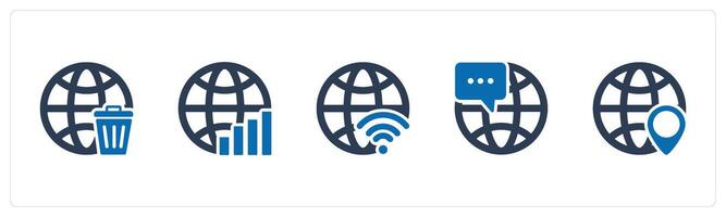A set of 5 Internet icons as trash globe, global statistics, global wifi vector