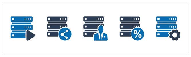 A set of 5 Internet icons as server , share server, server owner vector