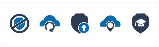 A set of 5 Internet icons as shield prohibited, update cloud, upload shield vector