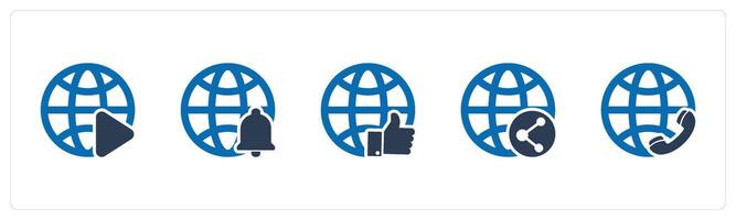 A set of 5 Internet icons as global , global notification, like global vector