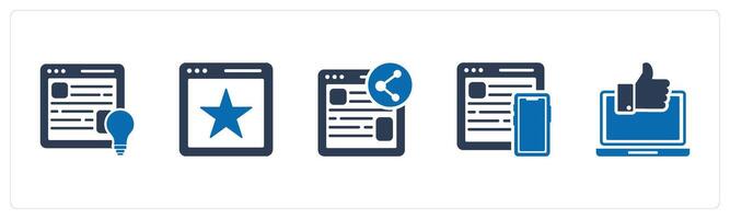 A set of 5 Internet icons as webpage idea, favorite webpage, share webpage vector