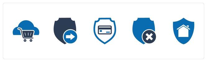 A set of 5 Internet icons as cart cloud, send shield, card security vector