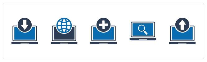 A set of 5 Internet icons as download laptop, web browser, add laptop vector