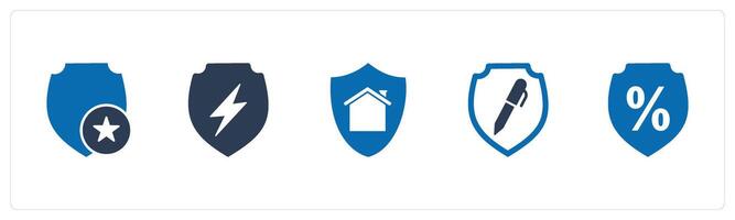 A set of 5 Internet icons as favorite shield, shield, home security, edit shield vector