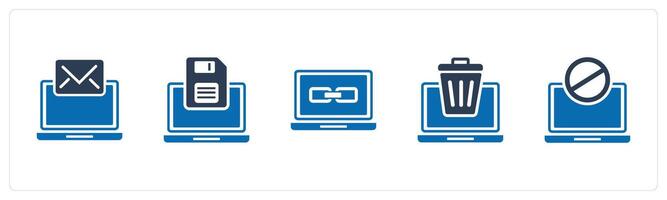 A set of 5 Internet icons as online conversation, online card, link laptop vector