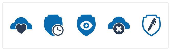 A set of 5 Internet icons as favorite cloud, shield, time vector