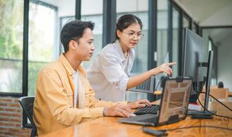 team programmer focuses on software development, site design, and the advancement of coding and programming technology.concepts for technological development photo
