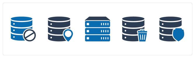 A set of 5 Internet icons as server prohibited, server location, database vector