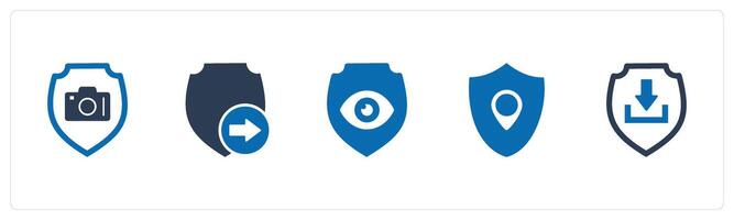 A set of 5 Internet icons as camera security, send shield, view shield vector