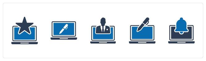 A set of 5 Internet icons as favorite laptop, edit laptop, private laptop vector
