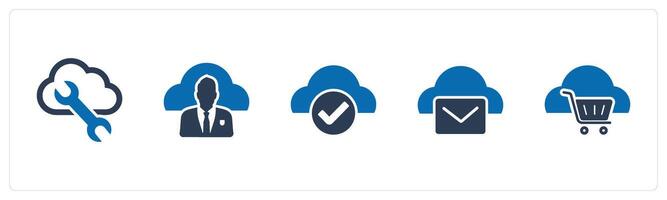 A set of 5 Internet icons as cloud setting, user cloud, approved cloud vector