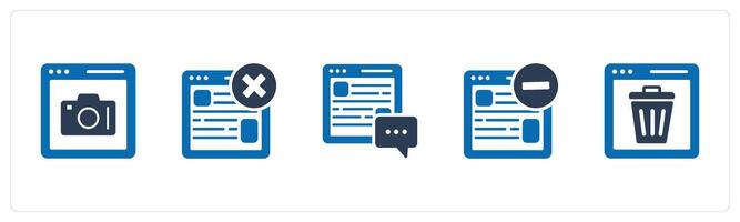 A set of 5 Internet icons as online photography, wrong webpage, vector