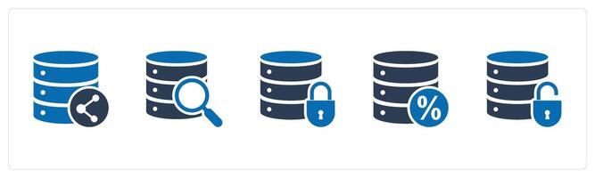 A set of 5 Internet icons as share server, global search, server security vector