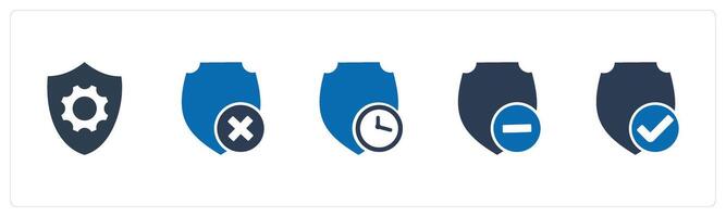 A set of 5 Internet icons as security setting, wrong shield, shield time vector