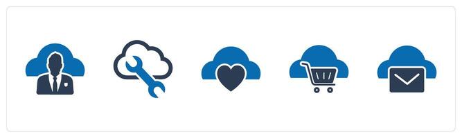 A set of 5 Internet icons as user cloud, cloud setting, favorite cloud vector