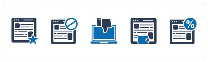 A set of 5 Internet icons as favorite webpage, webpage responsive, dislike laptop vector