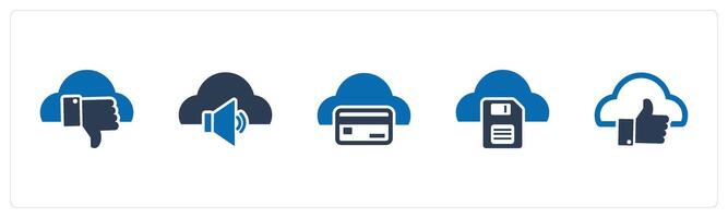 A set of 5 Internet icons as dislike cloud, cloud volume, cloud card vector