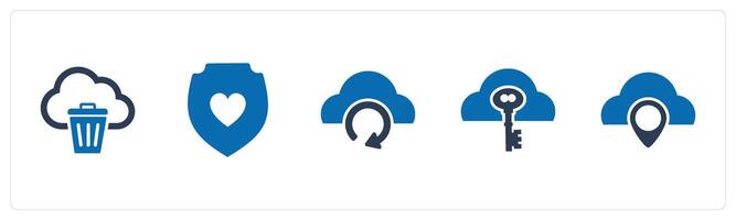 A set of 5 Internet icons as trash cloud, favorite shield, update cloud vector