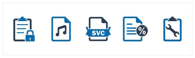 A set of 5 Document icons as page security, music file, svg file vector