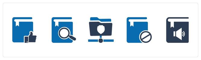 A set of 5 Document icons as approved book, search book, folder protection vector