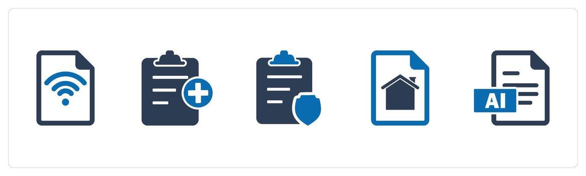 A set of 5 Document icons as wifi document, create page, page protection vector