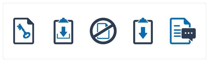 A set of 5 Document icons as page security, download file, document prohibited vector