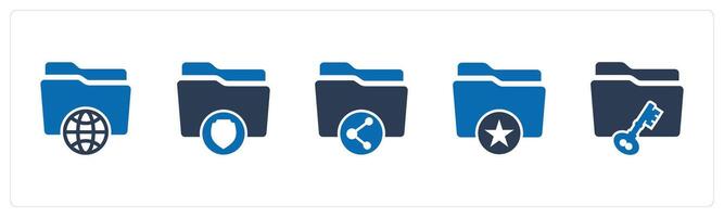 A set of 5 Document icons as international folder, folder security, share folder vector