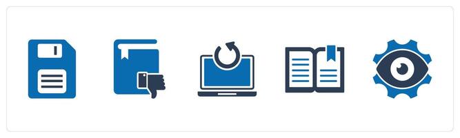 A set of 5 Document icons as memory card, dislike book, update laptop vector