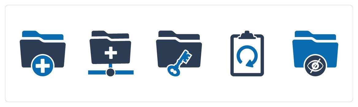A set of 5 Document icons as create folder, folder security, refresh page vector