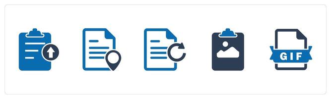 A set of 5 Document icons as upload file, page location, update document vector