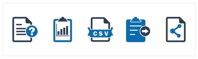 A set of 5 Document icons as question, graph document, csv file vector