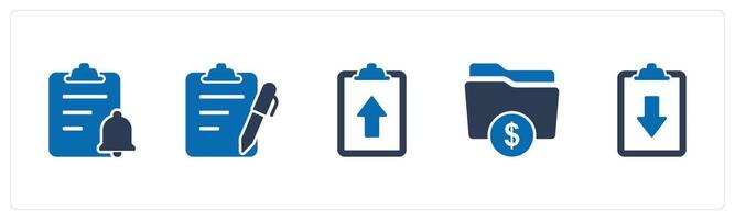 A set of 5 Document icons as page notification, edit page, upload page vector