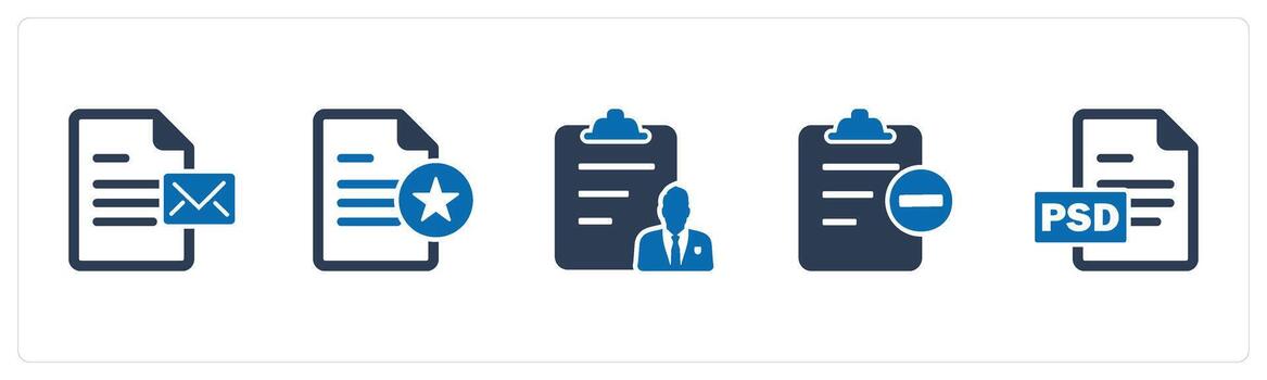 A set of 5 Document icons as document, favorite document, document vector