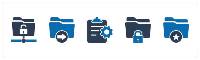 A set of 5 Document icons as folder protection, send folder, page setting vector